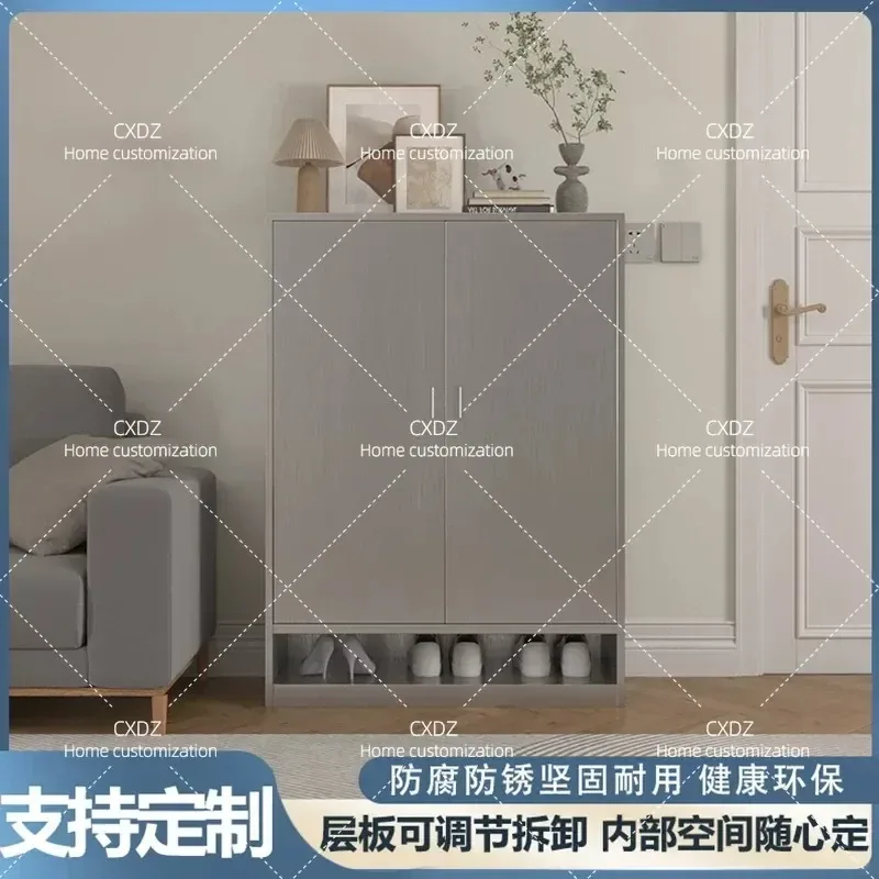 Stainless Steel Shoe Cabinet Waterproof Sunproof Storage Locker for Entrance Balcony Home Door Integrated Organizer
