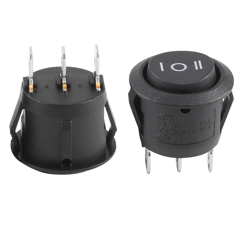 

ABYL 2 x AC 6A/250V 10A/125V 3 Pin SPDT ON/OFF/ON 3 Position Round Boat Rocker Switch