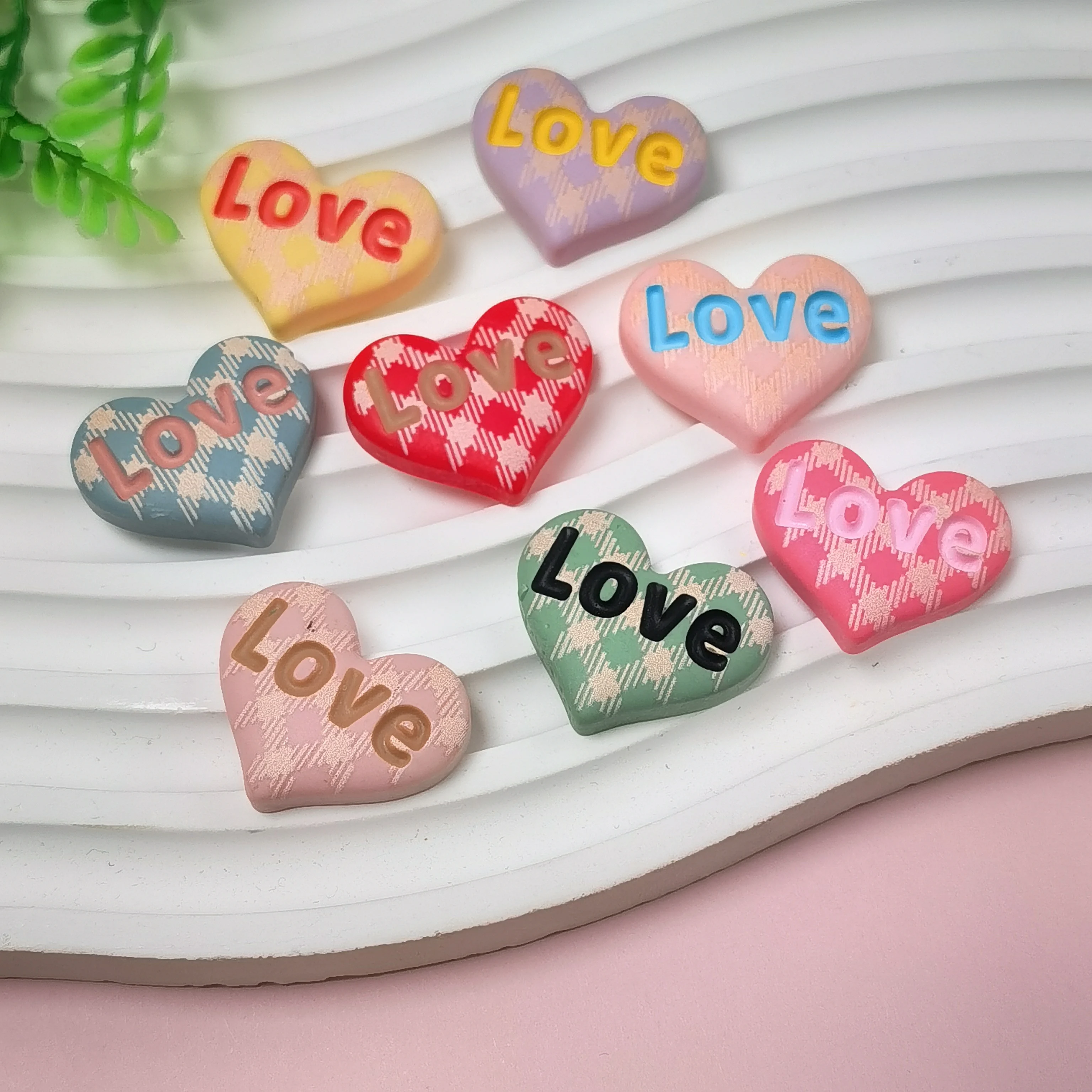 Plaid Love Heart Planar Flatback Resin Cabochon Earrings Jewelry Making Accessories DIY Patch Crafts Material