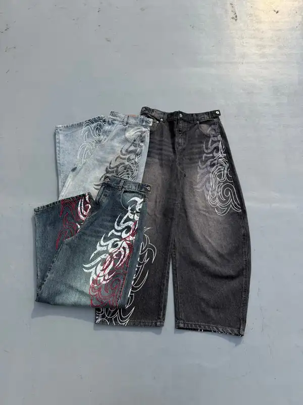 Harajuku Gothic Y2K Denim Pants Unisex High Street Retro Japanese Style Baggy Wide Leg Hip Hop Work Jeans Latest products