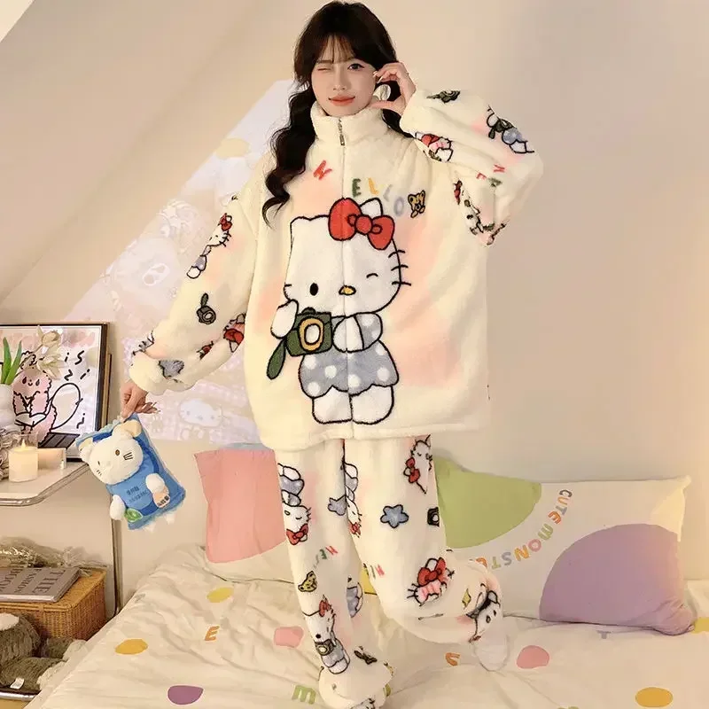 Pyjama en Velours à Manches sulfet Pantalon de Dessin Animé, Mignon, Style Kawaii, Hello Kitty, Mininstants, Kuromi, Ensemble Cadeaux, Collection Automne Hiver