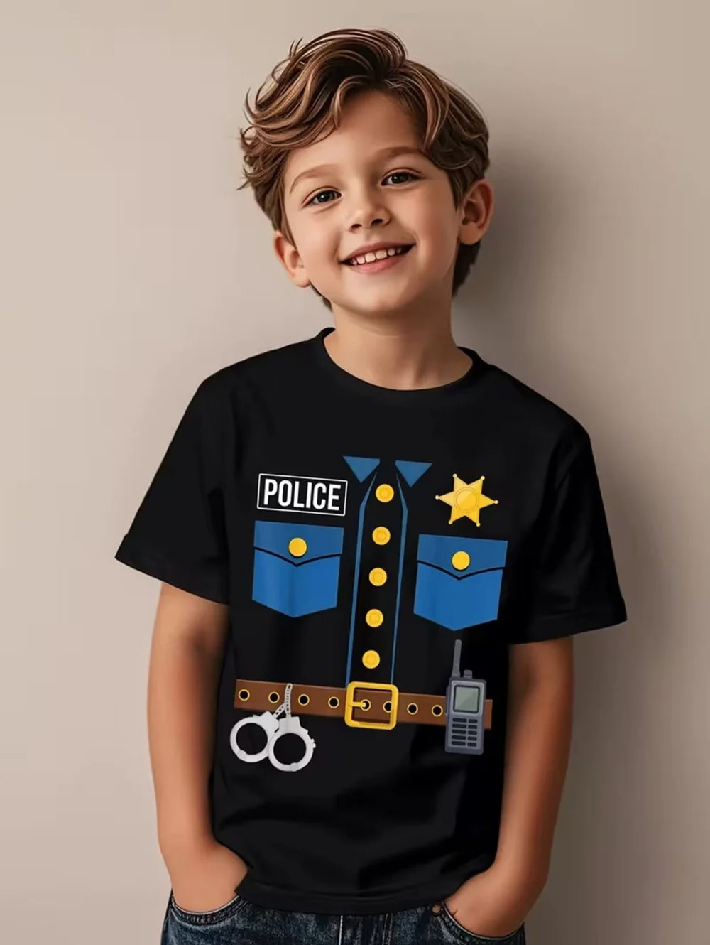 Kinder-T-Shirt für Jungen, cooler Polizei-Abzeichen-Aufdruck, modisch, Rundhalsausschnitt, kurze Ärmel, Sommer, Outdoor-Sport, perfektes Geschenk-T-Shirt für Jungen – Detail 8