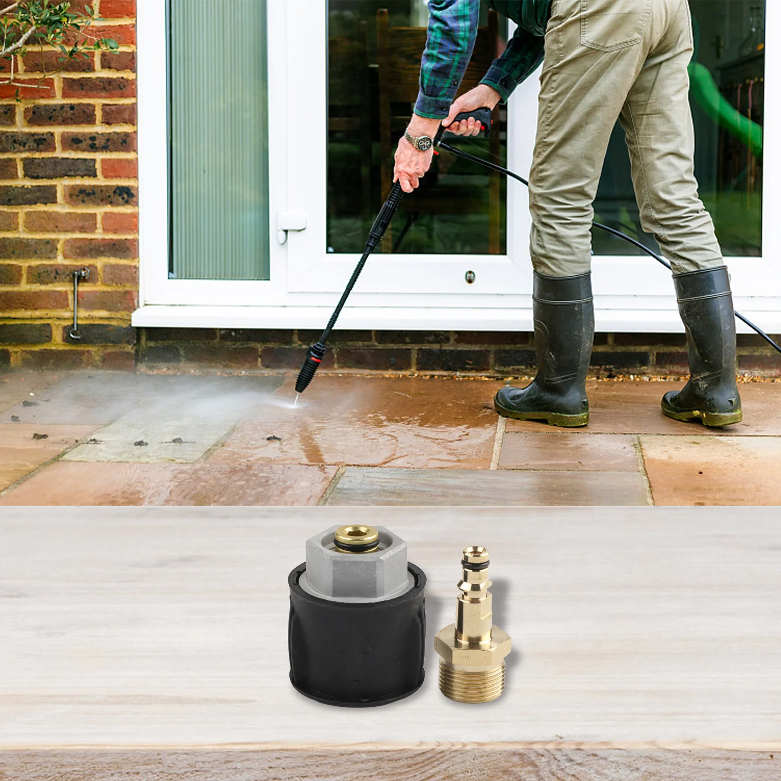 Adapter for Karcher Series Pressure Washers with Quick Click Design Allows Attachment to High Pressure Cleaning Hoses