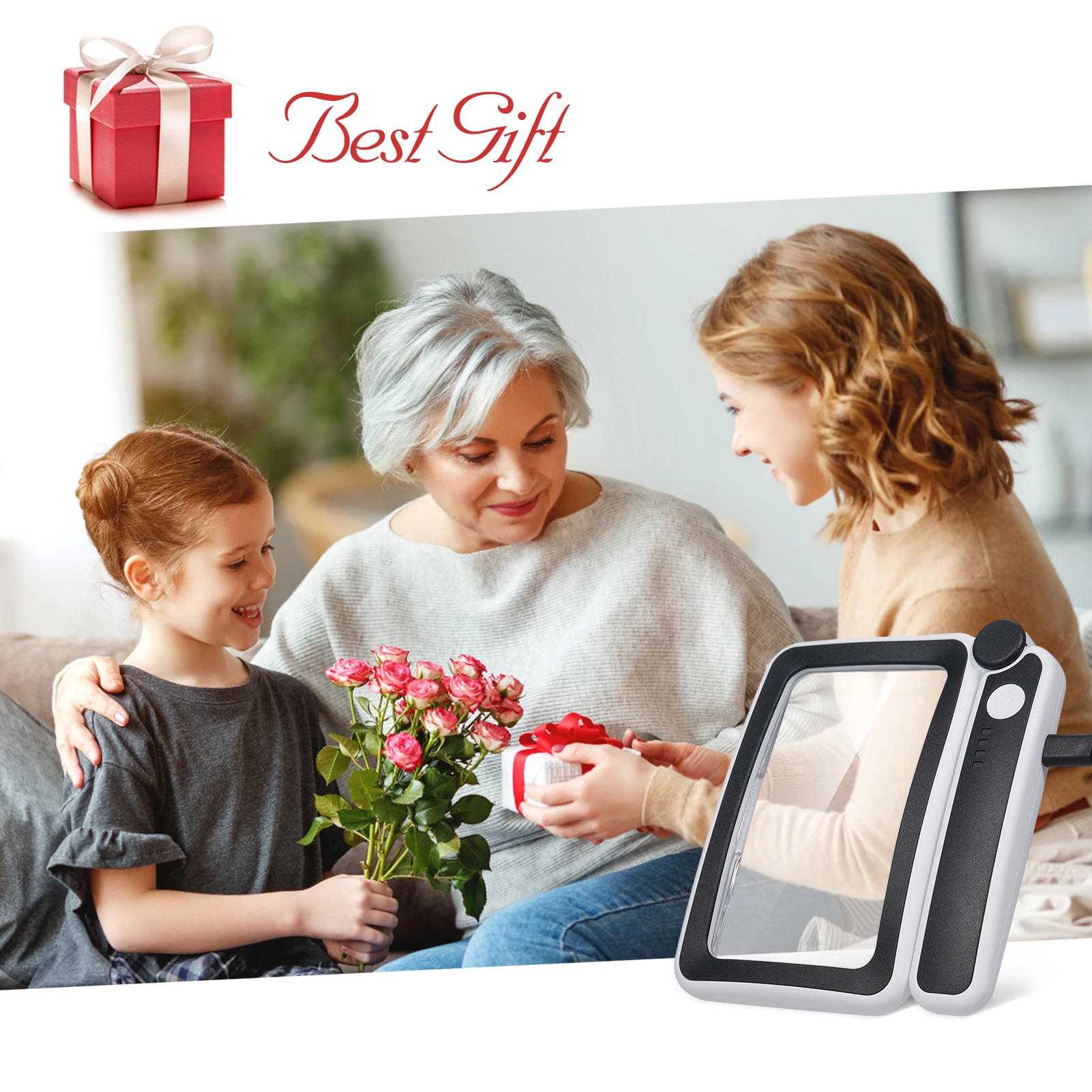 Handheld Magnifier 4X Magnifying Glass for Reading Full Book Page Newspaper Rectangular Magnifying Glass with Bright LED Lights