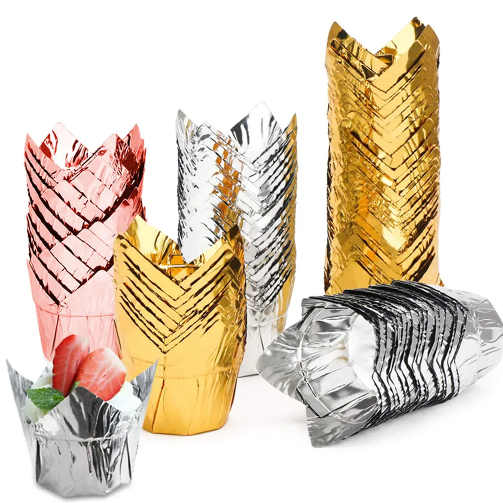 

100 Pcs Aluminum Foil Cupcake Cup Decor Cake Disposable Baking Supplies Muffin Paper Cups Cake Cups Decor Accessories