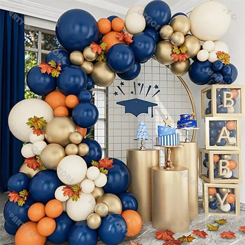 

109pcs Matte Navy Blue Balloon Garland Kit Chrome Gold Matte Orange Balloon Arch Kid Baby Shower Boho Birthday Wedding Decor