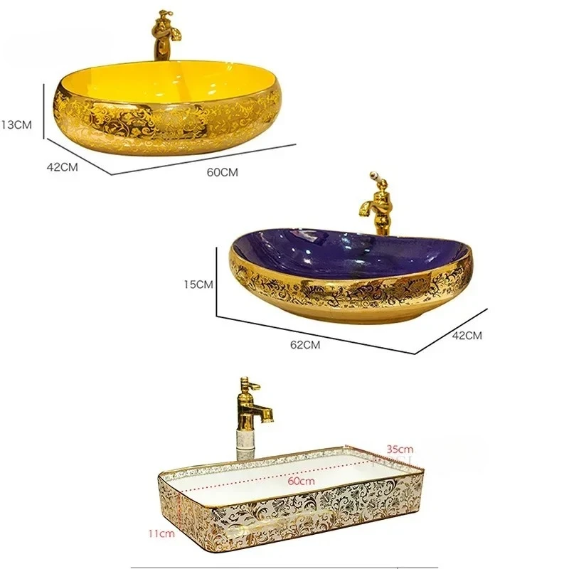 Golden Bathroom Washing Basin Oval European Washbasins Toilet Above Counter Basin Sink for Kitchen Z light Luxury Bathroom Sinks