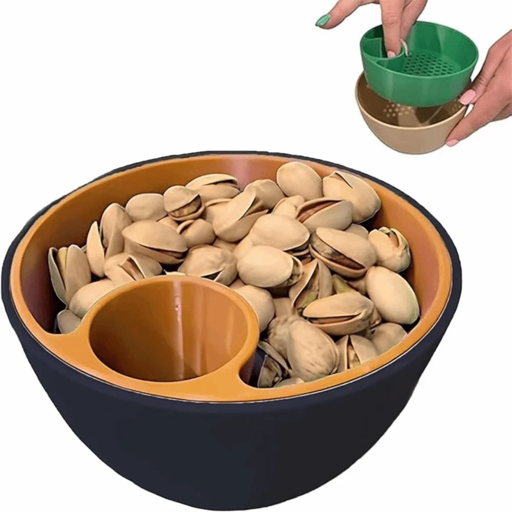 

Food Tableware 3D Printed Nut Seed Bowl Easy To Clean Dual-Chamber Shell Storage Holder Reused 2-in-1 Snack Organizer