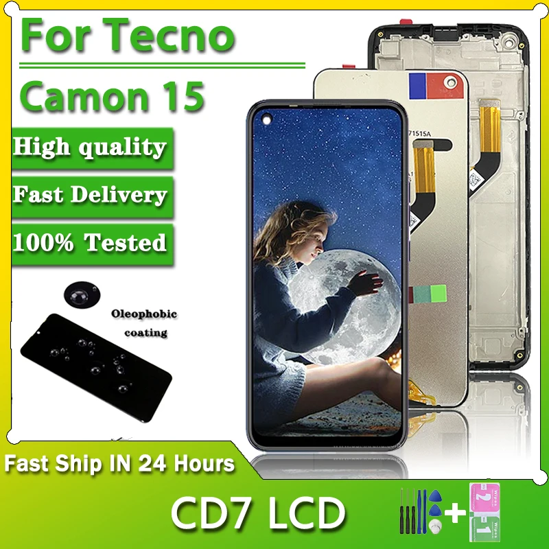 

6.6" Original For Tecno Camon 15 Camon15 LCD CD7 Display Touch Screen Digitizer Assembly Repair Replacement Parts