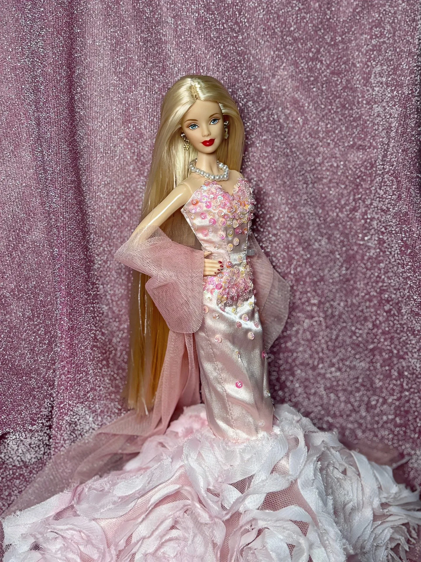Luxury Design Senior Sense French Sequin Fishtail Dress Elegant Rose Evening Gowns For 1/6 FR Supermodel Doll 30cm Doll Clothes