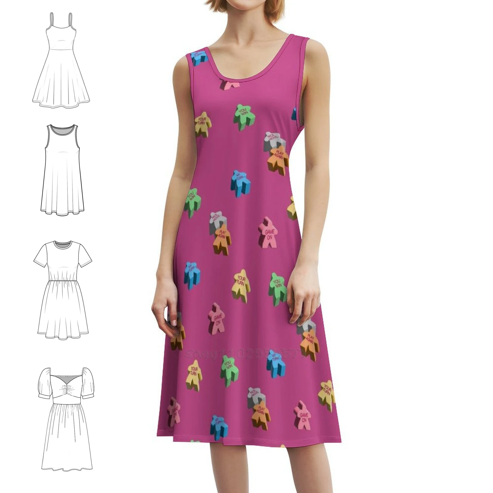 

Мини-платье Conversation Heart Meeples в консервативном стиле для женщин, трапециевидное свободное повседневное повседневное платье трапециевидной формы, День Святого Валентина