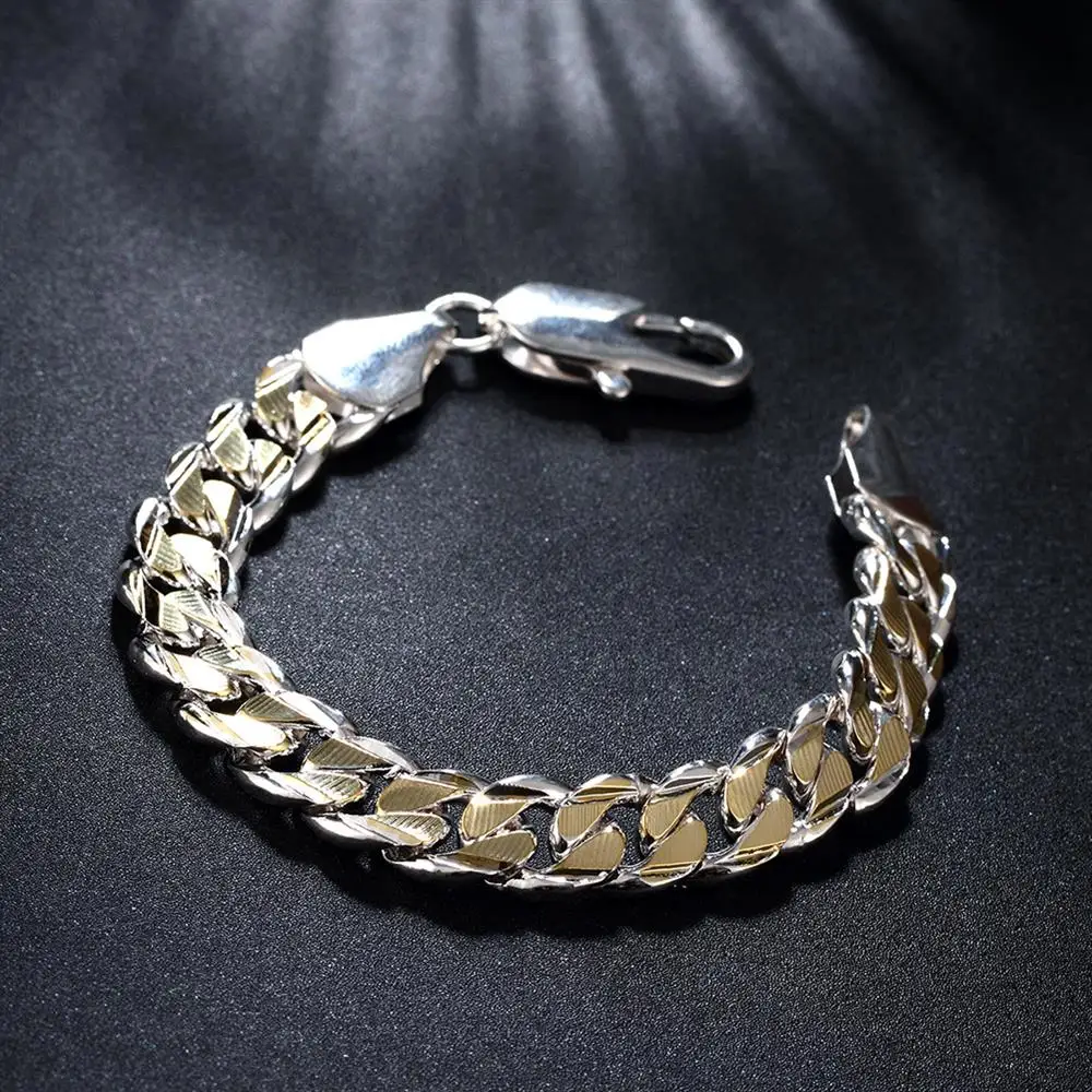 

Street fashion 925 Sterling Silver Bracelet for woman man classic gold chain Wedding party Christmas Gifts Jewelry