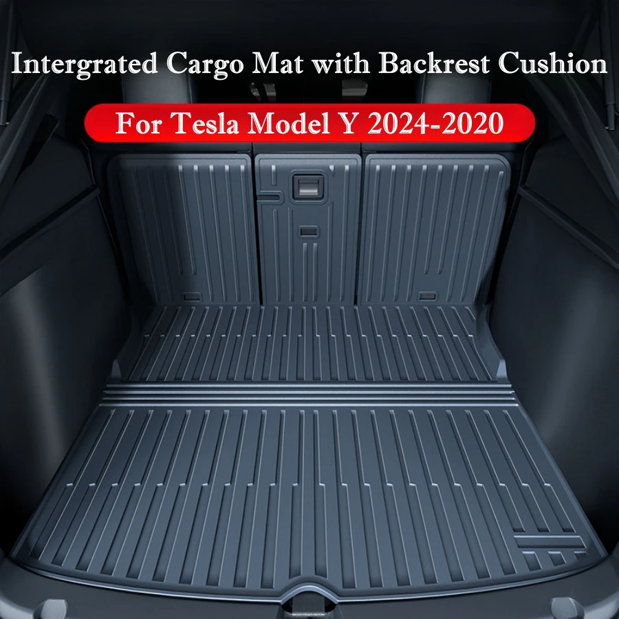 

Trunk Cargo Mat with Backrest Cushion for Tesla Model Y 2024 2023 2022 TPE Back Seat Cover Protector All Weather Cargo Liner