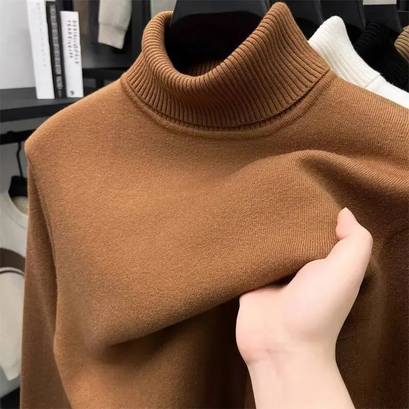 Suéter de Cuello Alto para Hombre, de una Pieza, Forrado de Felpa, Tejido Grueso y Cálido, Camiseta Interior para Otoño e Invierno