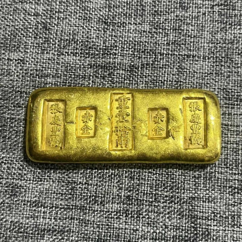 Ancient Collection Copper Gold Ancient Qing Year Pure Gold Gold Ingot Weight 500.00G Ingot Long Strip Gold New Products Ornament