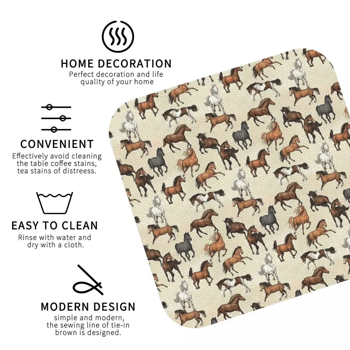 Sunset Horse Pattern Coasters Kitchen Placemats Waterproof Insulation Cup Coffee Mats For Decor Home Tableware Pads Set of 4