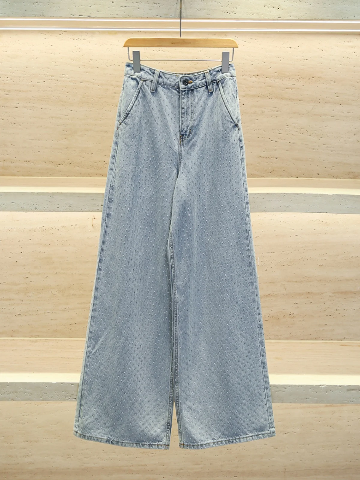 

Джинсы прямого кроя с высокой талией и широкими штанинами, женские весенние джинсы премиум-класса, новые повседневные модные брюки с тяжелыми бусинами