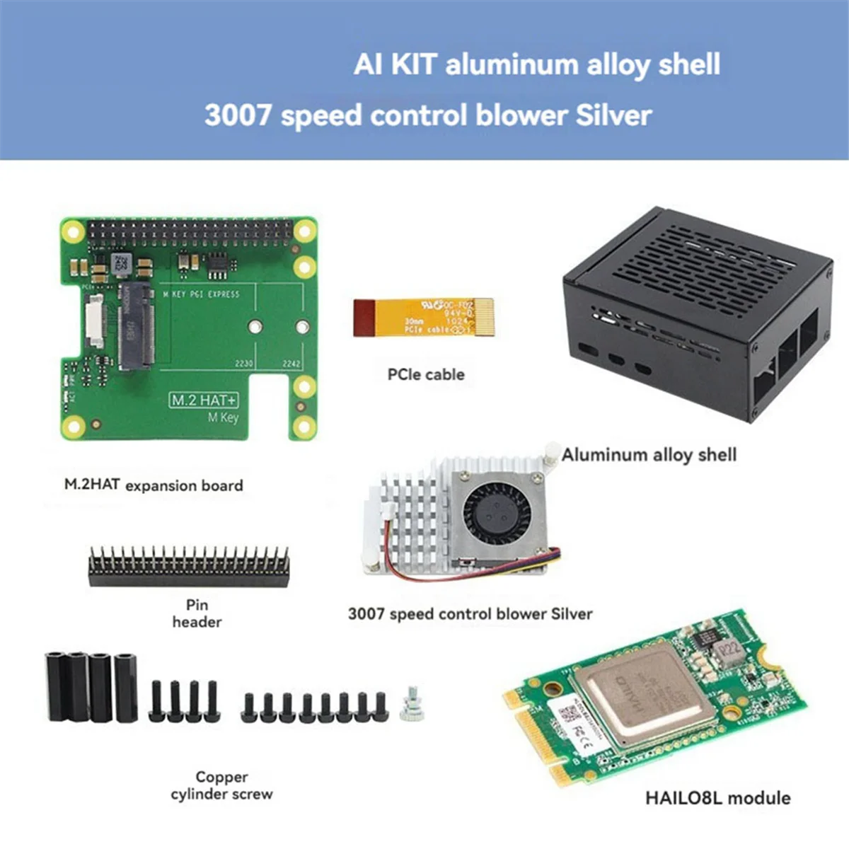 For 5 AI Kit M.2 HAT+ Al Acceleration Module+Blower+Case 13 TOPS Gen3 for Robotics Home Automation