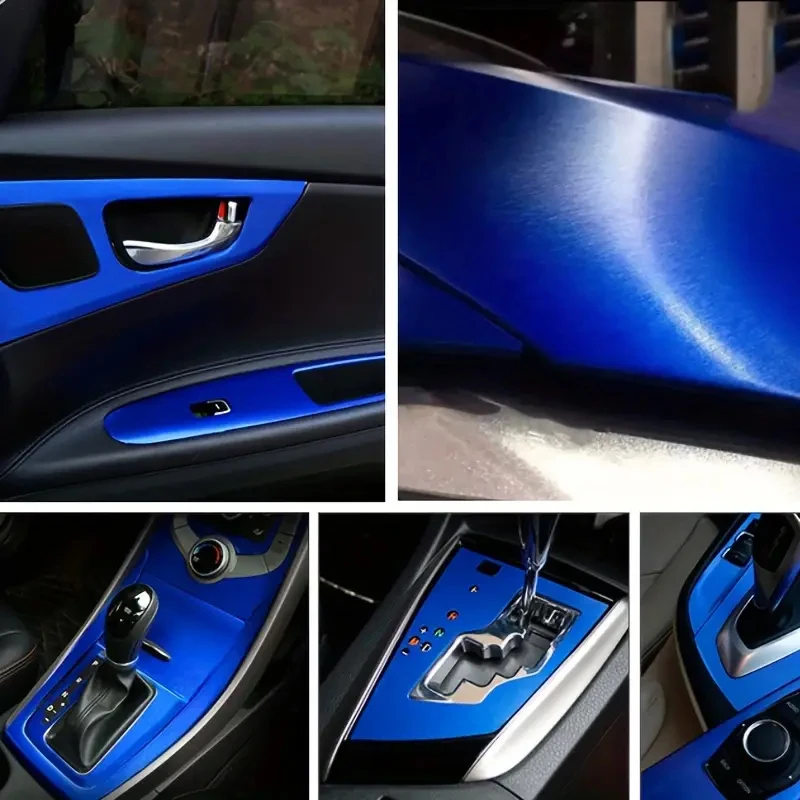 Chrome Metallic Blue Brushed Metal Vinyl Wrap Roll with Air Release Self Adhesive Decal Sticker Motorcycle Car Wrapping Foil