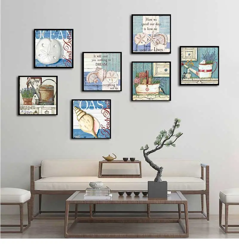 Mediterranean Style Shelll and Seastar Posters and Prints Wall Art Canvas Painting Pictures Modern Living Room Home Decoration