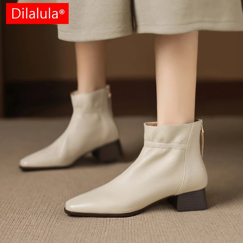 

Dilalula/2026, женские полусапожки из натуральной овчины, ботильоны на среднем толстом каблуке с оборками, женские осенне-зимние модельные туфли