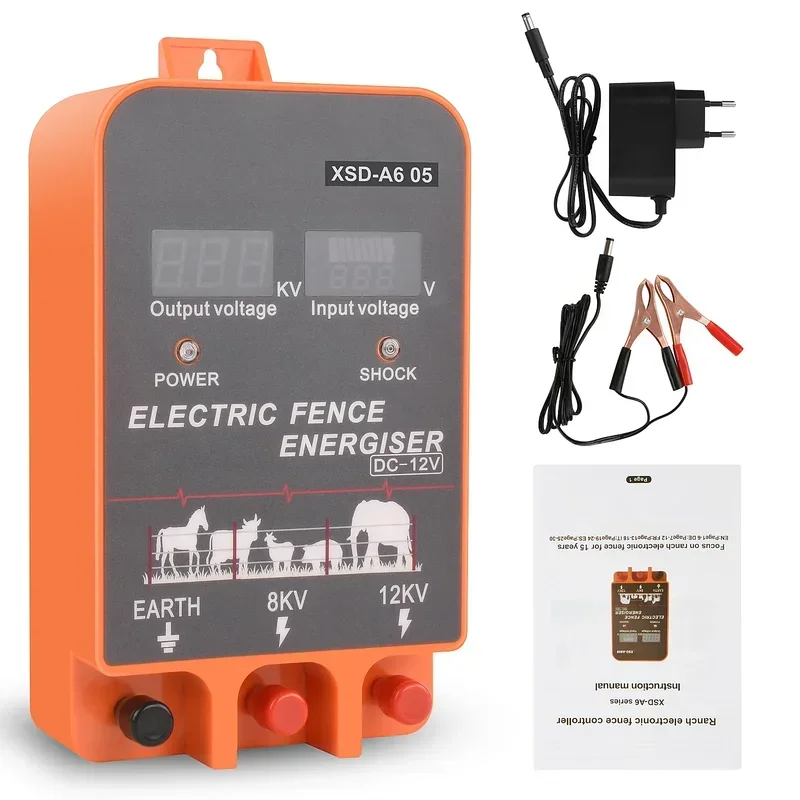 5KM Electric Fence Energizer 2.5 Joule With LCD Display 2.5 Joule 12V Energizer Controller for Farm Livestock Cows Cattle Horse