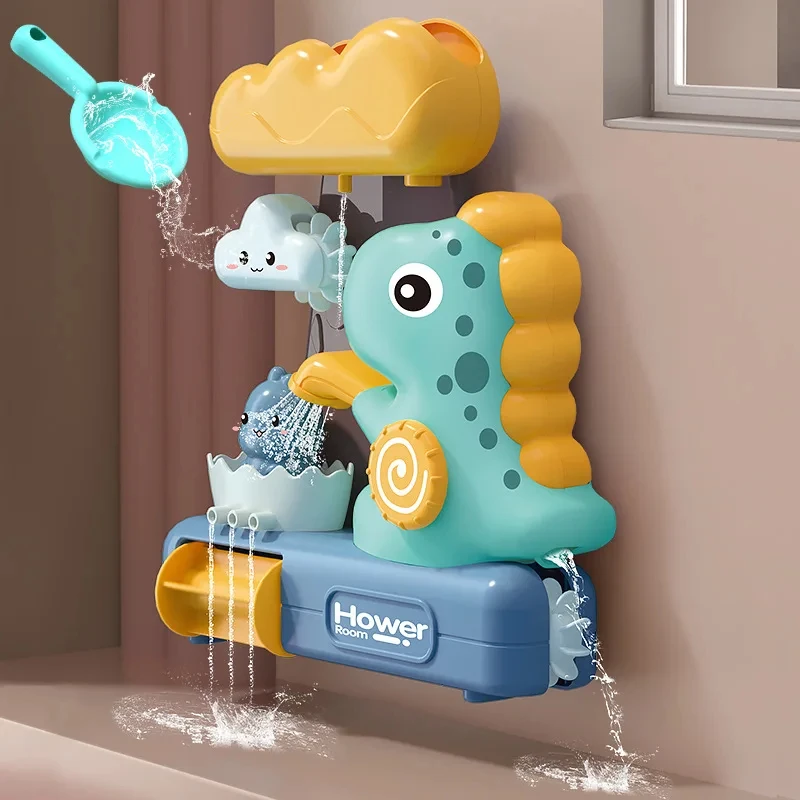 Baby Water Playing Bath Toy Spin Water Spray Waterwheel Waterfall Shower Cartoon Dinosaur Bathtub With Suction Cup Water Toys