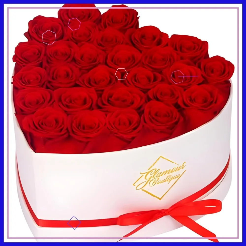 الورود المحفوظة في صندوق القلب - هدية الزهور الأبدية للنساء، عيد الميلاد، الذكرى السنوية - أحمر 27 قطعة #1