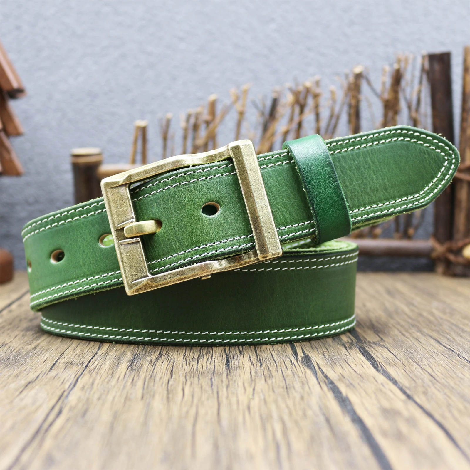 Handmade Luxury Vintage Casual blue green Pin Buckle man Belt 100% Genuine Leather Jeans Soft Belt Designer Belt