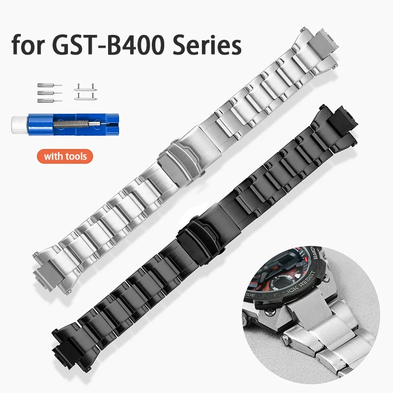 Massives Edelstahlarmband für Casio G-Shock GST-B400 Serie, modifiziertes konvexes Metall-Uhrenarmband, Zubehör für Herren