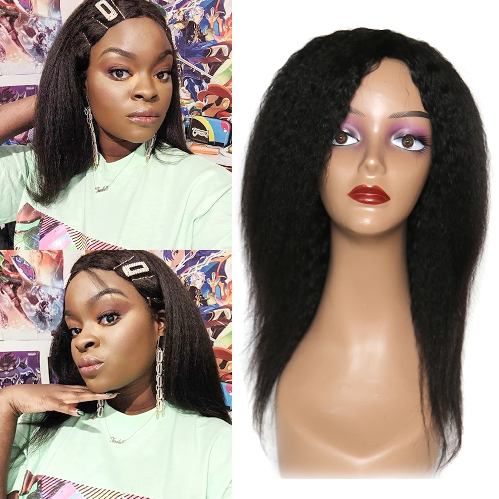 Kinky Straight Human Hair Wigs Yaki Straight Wig Full Machine Wig For Black Women Indian 180% Density Remy Hair Cheap Wigs