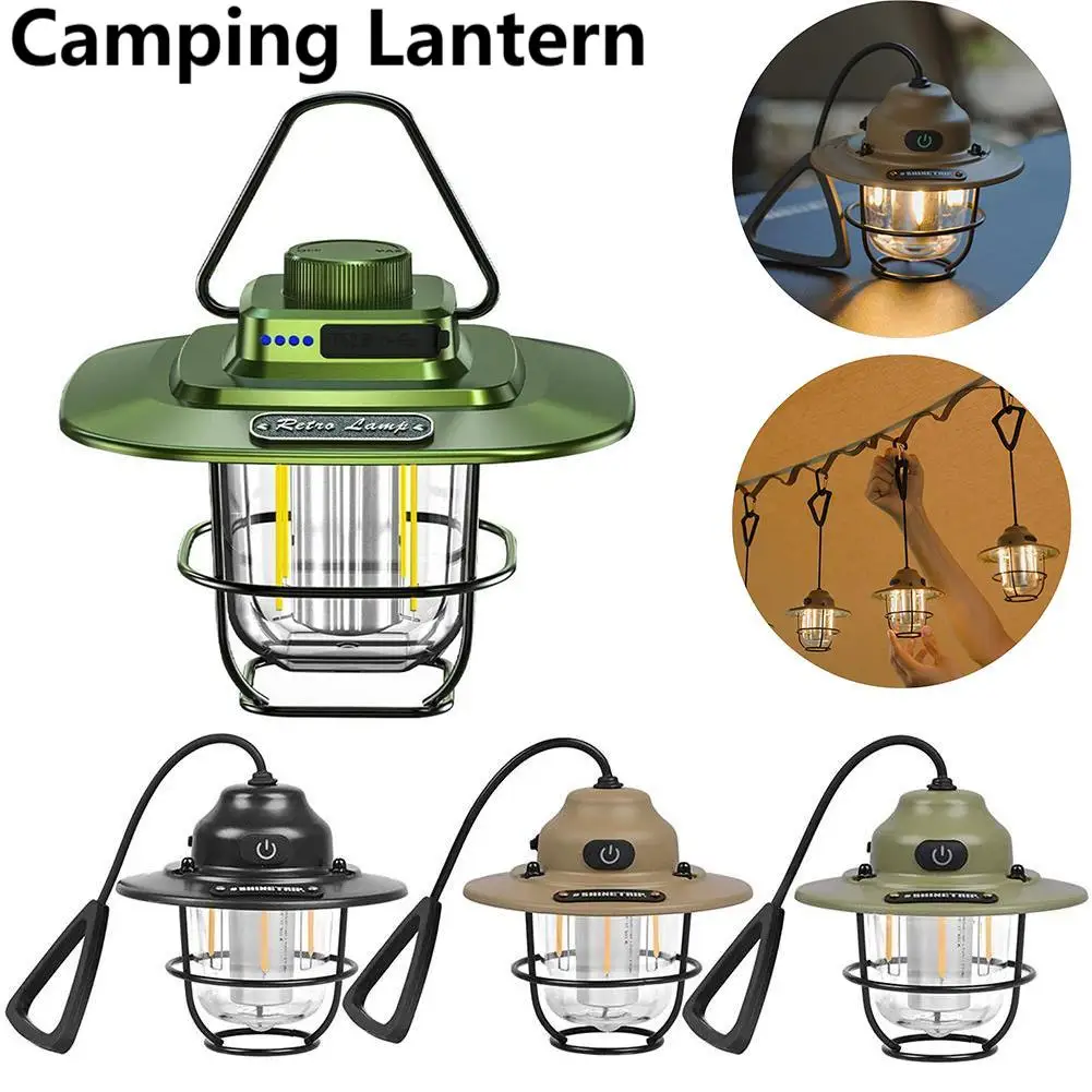 LED Camping Light 1200mAh Emergency Lantern Stepless Dimming Retro Atmosphere Chandelier Portable Hanging Tent Lamp for Fishing