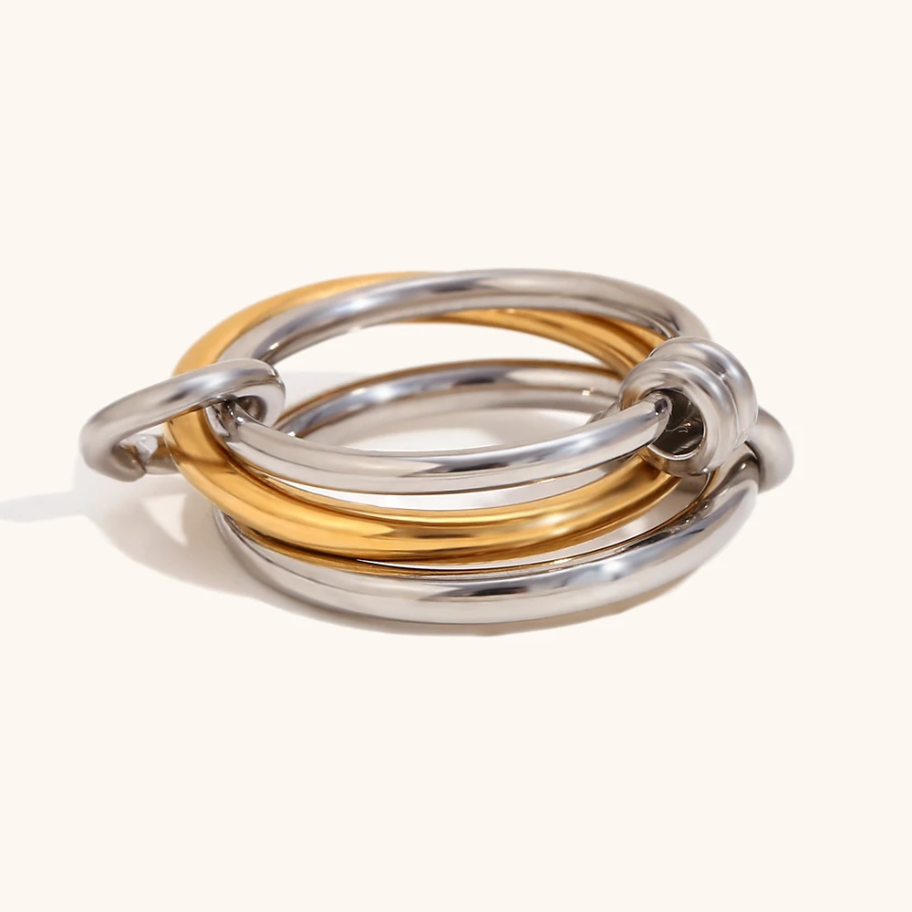 La. Muses Color Mix Dual Tone Multi-layer Circle Stainless steel Women\'s Ring Trendy Fashion Daily Versatile Jewelry