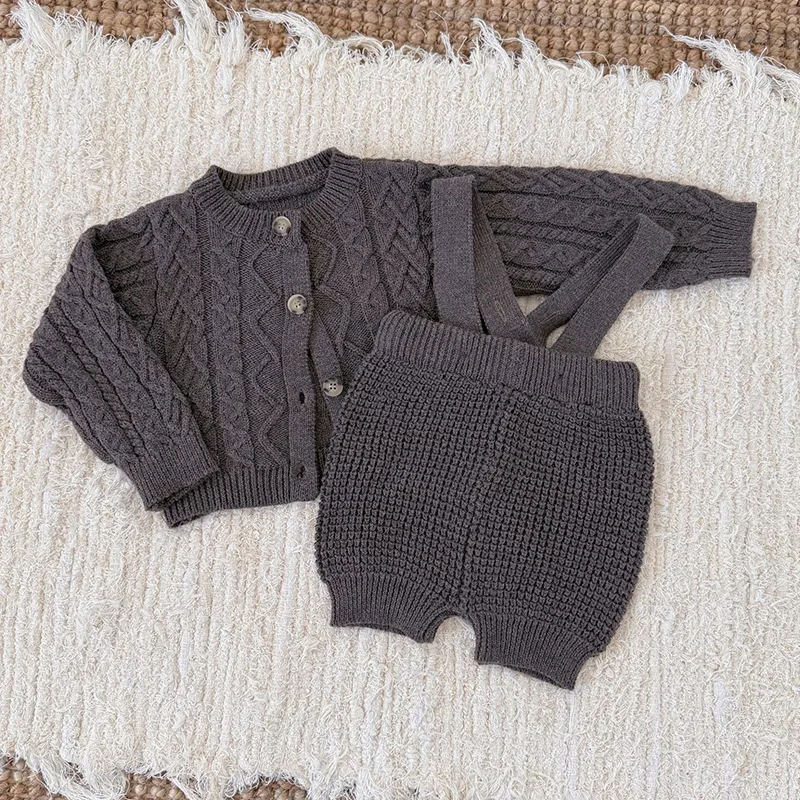 2026 ربيع جديد 0-3 سنوات طفل رضيع الملابس دعوى الرضع طفل الفتيات الفتيان مجموعة ملابس طويلة الأكمام سترة مشغولة من الصوف + بذلة