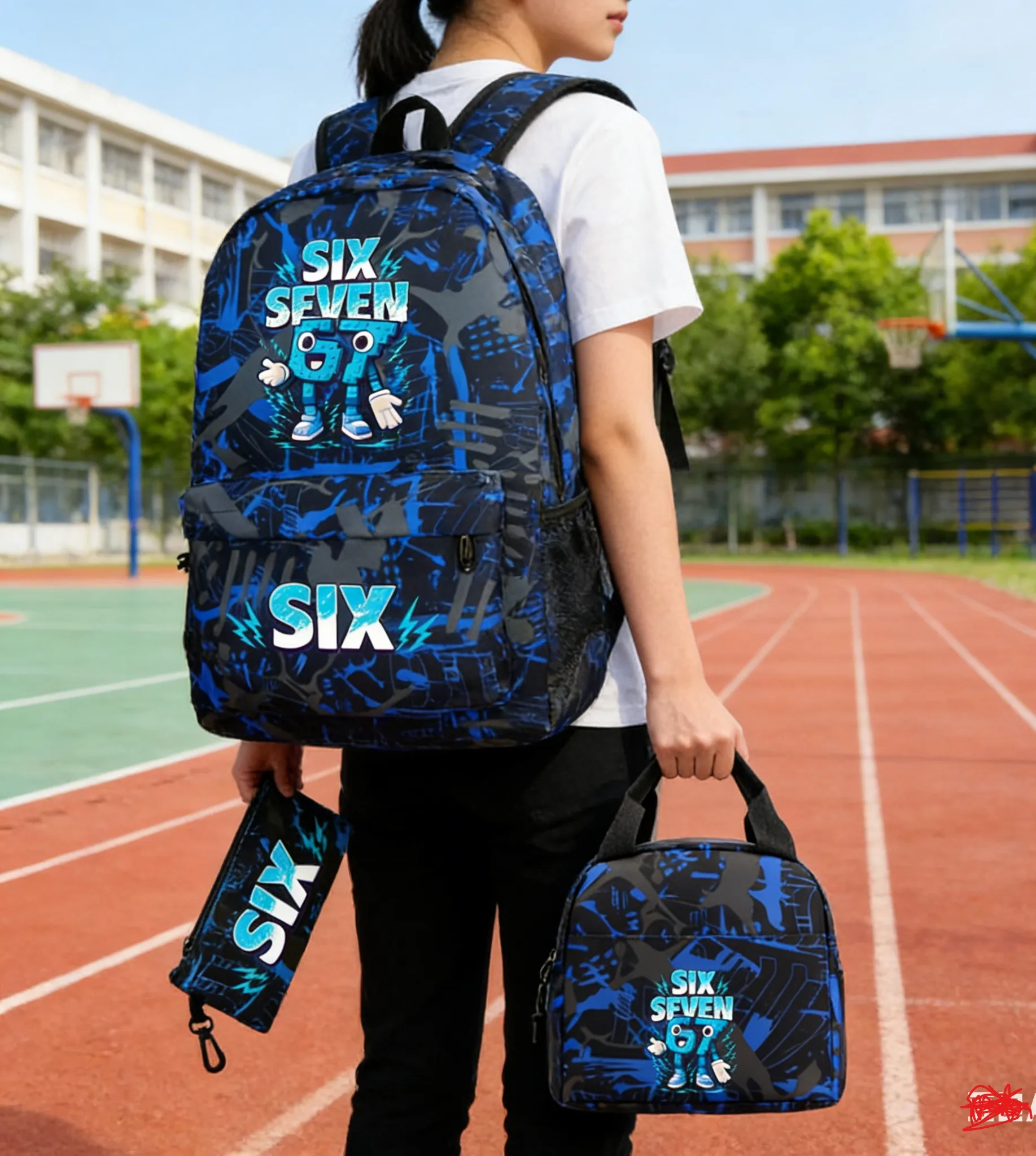 Steal A Brainrot 67 Six Seven Backpack 3pecs/set Funny 67 Number Design School Bags Set With Lunch Bag Pencil Case for boys girl