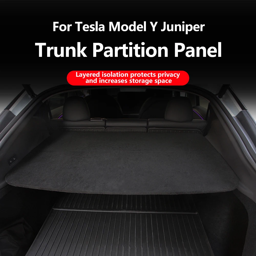 HEENVN Wooden Trunk Partition Panel for Tesla Model Y Juniper 2025-2026 Rear Trunk Flocking Accessory
