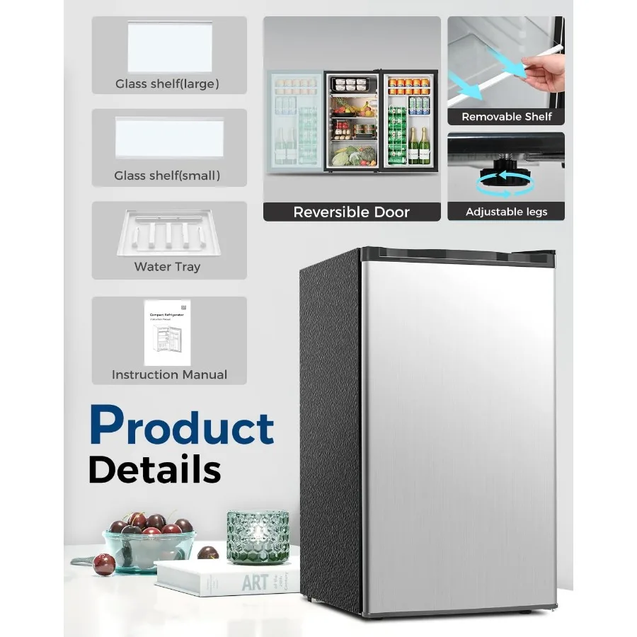 ثلاجة صغيرة مدمجة بباب واحد 3.2 قدم مكعب مع فريزر لغرفة النوم والشقة والمكتب والفصول الدراسية - ترموستات قابل للتعديل منخفض #5