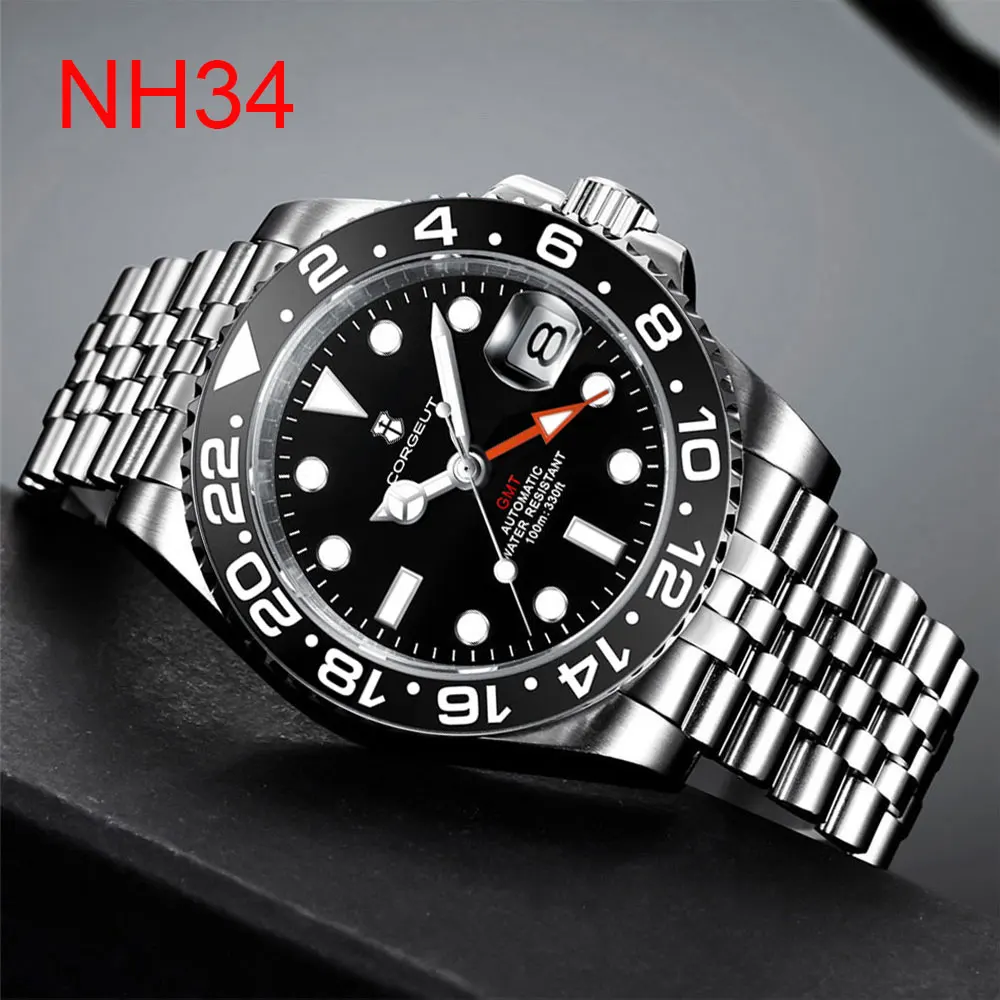 New Luxury NH34 Mechanical Wristwatch Corgeut Luminous GMT Watch Top Brand Sapphire Glass 10Bar Male Clock Reloj Hombre