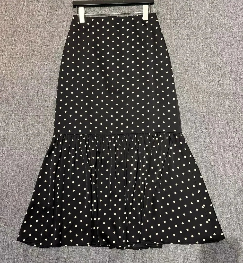 Top Quality New Long Skirts 2026 Autumn Fashion Party Events Women Polka Dot Print High Waist Black Sexy Mermaid Skirts Luxury