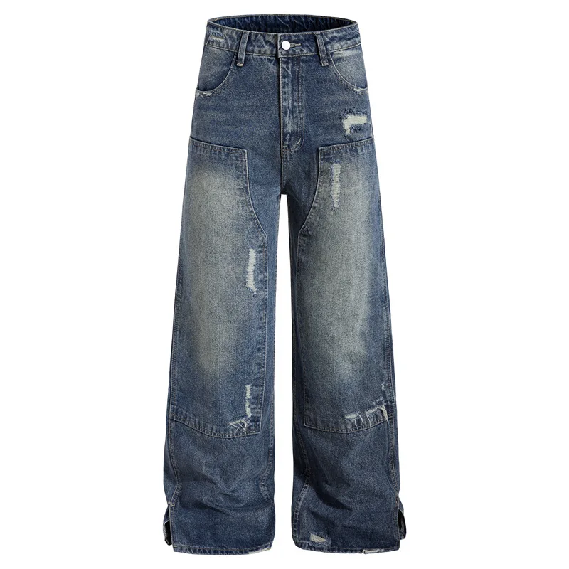 

Ripped Denim Stacked Jeans Man Straight Trousers Original Men’s Jeans Pants Wide Leg Brand Clothing Mens Apparel