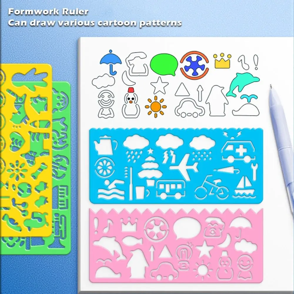 7pcs/Set Durable Plastic Multi-flower Ruler Multi-functional Geometric Design Measuring Ruler Clear Drawing Ruler Back To School