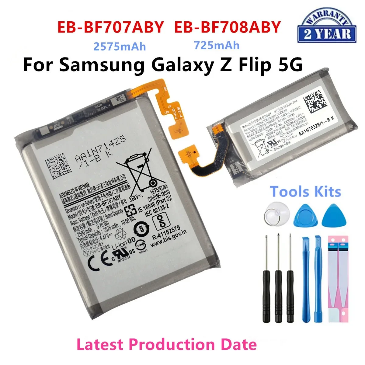 Brand New EB-BF707ABY EB-BF708ABY Battery For Samsung Galaxy Z Flip 5G GH82-23867A SM-F707U BF707 BF708 Batteries+Tools