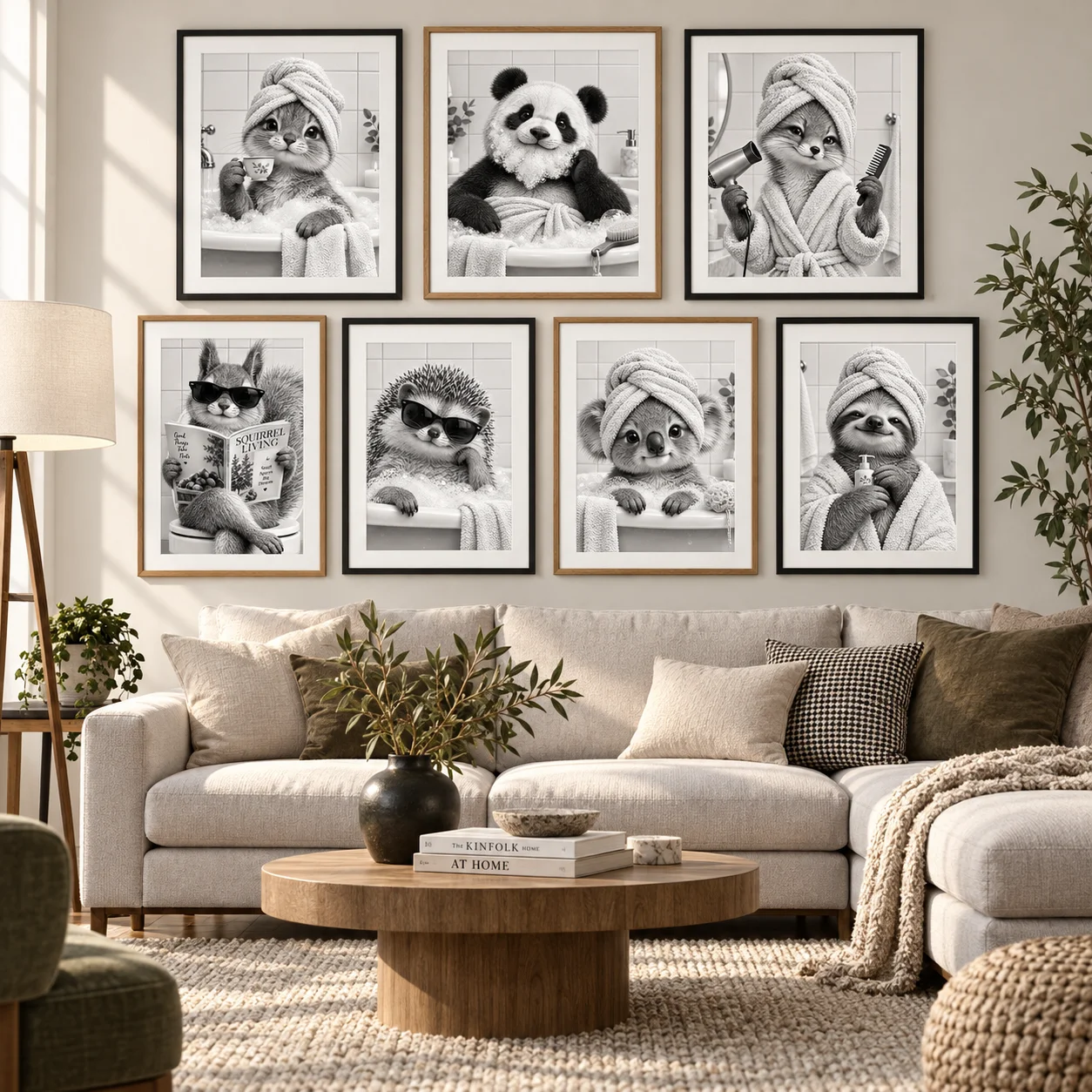 Funny Bathroom Animal Canvas Wall Art Black White Cute Panda Cat Fox Koala Sloth Squirrel Hedgehog Poster Prints Home Decor
