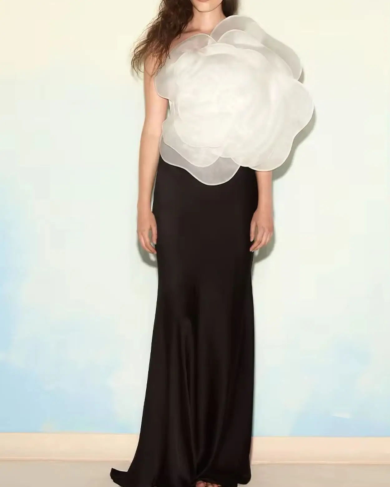 

Customized Exquisite Satin Mermaid One Shoulder 3D Flowers Evening Dress High Quality Sleeveless Floor Length prom dresses