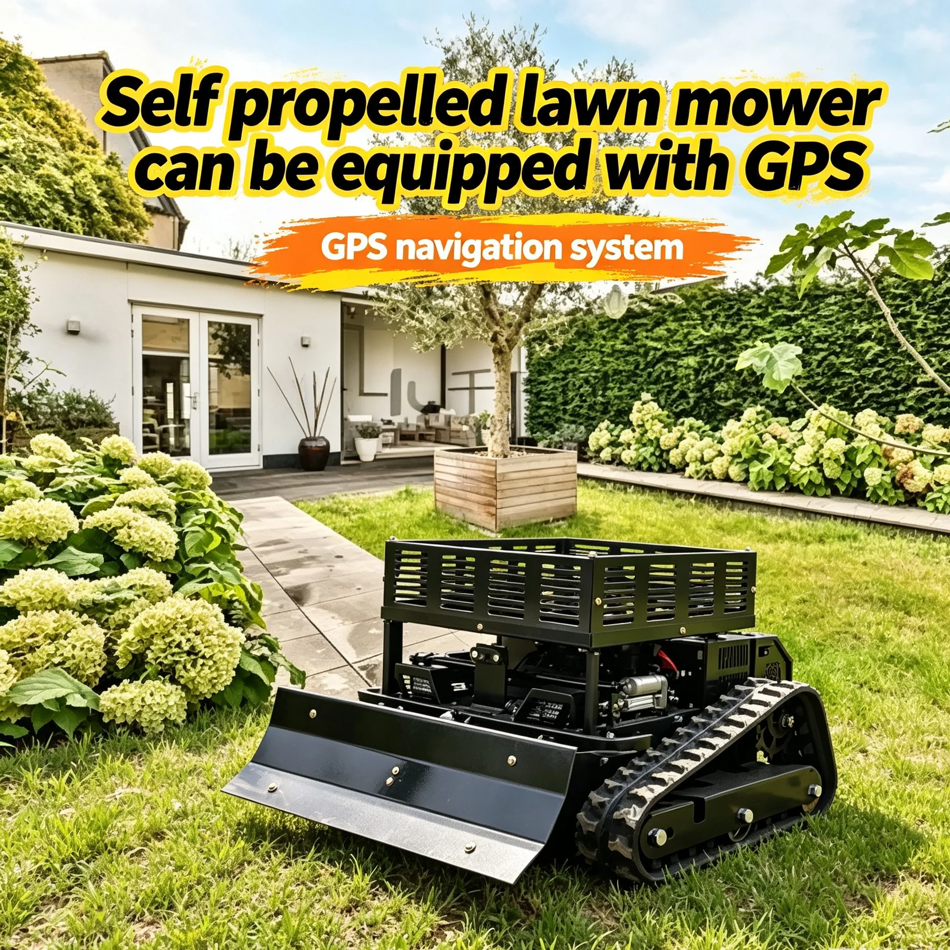 Customized robot lawn mower adds GPS positioning module, remote-controlled lawn mower installs storage rack and snow shovel