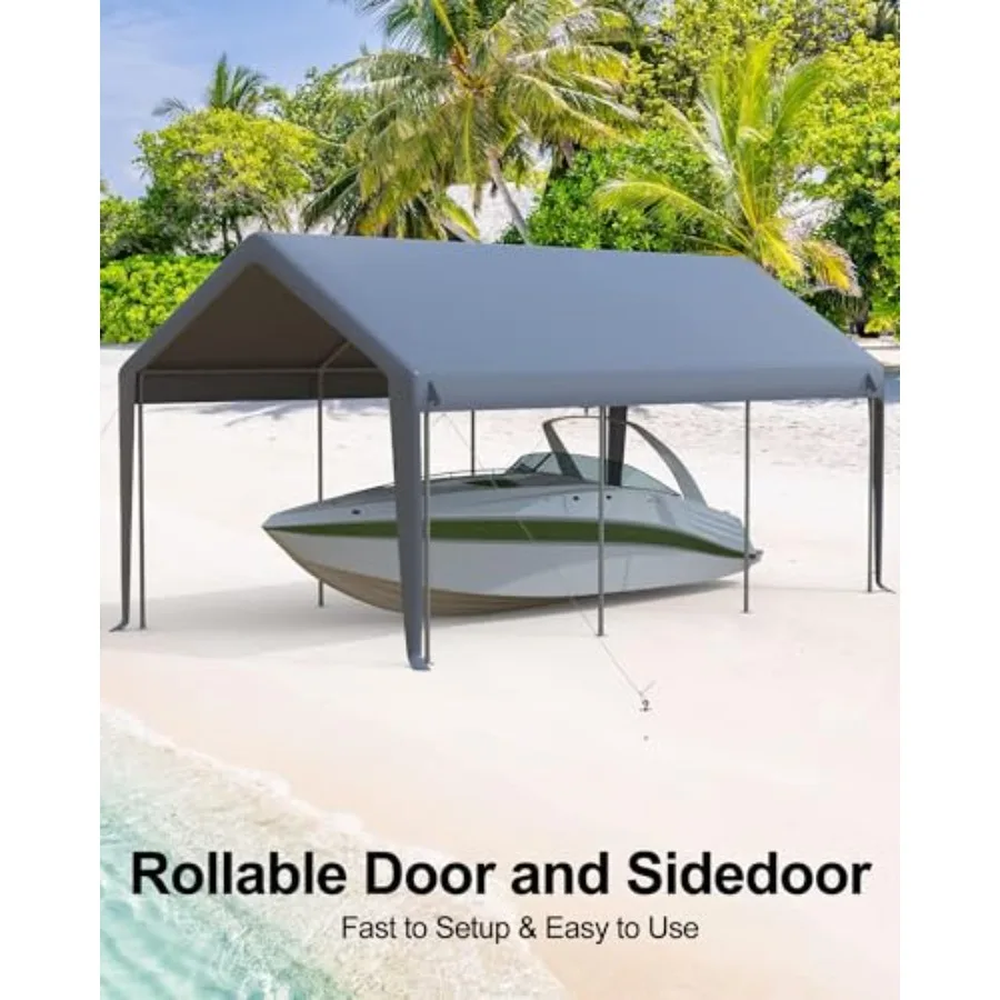Feet Carport Canopy Front, 200G Waterproof and UV Carport Canopy Sidewalls, Replacement Garage Canopy, Waterproof PE Tarpaulinf