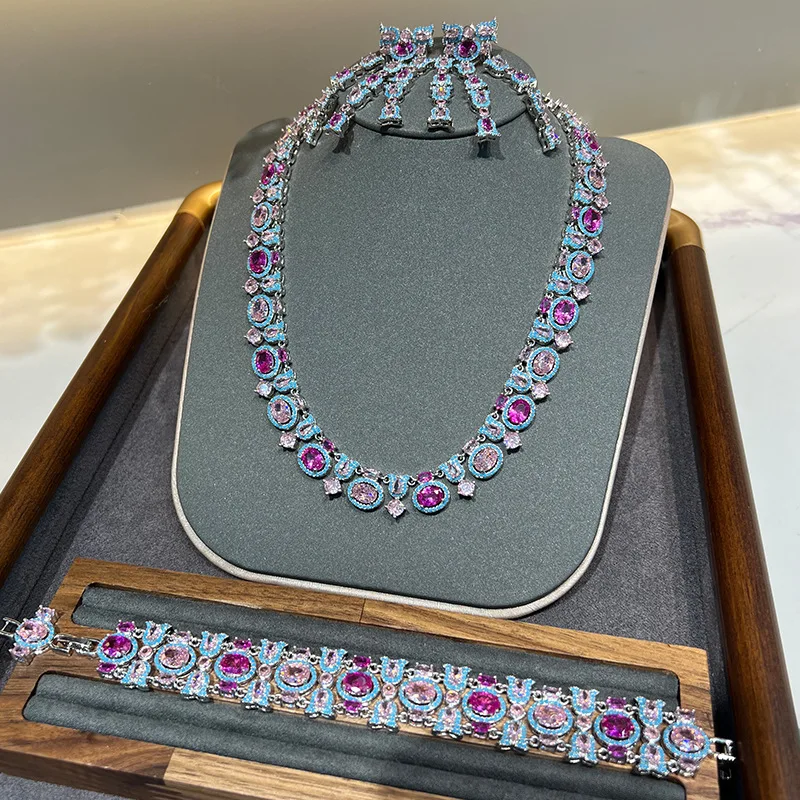 Summer 2026 High-end Women's Zircon pendant jewelry Set, Light Luxury Evening Earrings, Necklace, Wedding Accessories