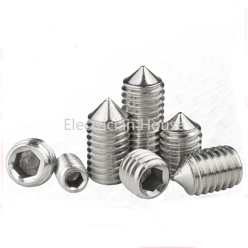 10pcs/lot Hex Hexagon Socket Set Screw Cone Point Grub Screw M2 M2.5 M3 M4 M5 M6 M8 M10 M12 304 Stainless Steel DIN914