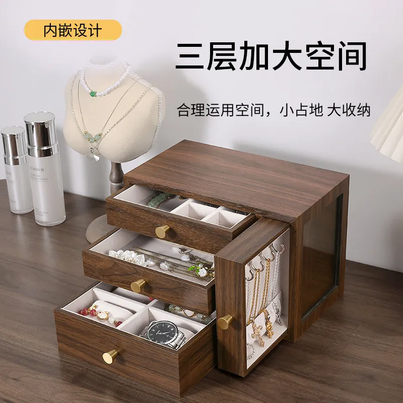 Nordic Wooden Jewelry Storage Box Multi Layer Drawer Organizer for Earrings Rings Watch Gift