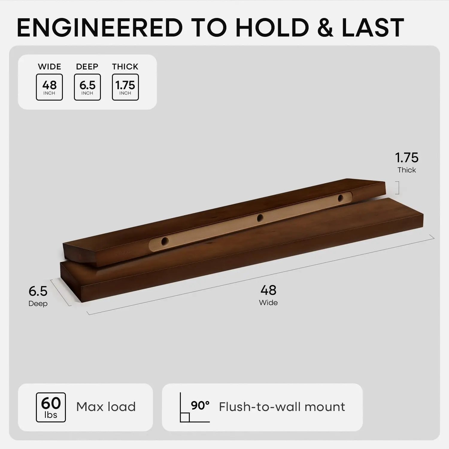 Floating Wall Shelves, Heavy Duty Solid Wood Hanging Display Organizer, Wall Mounted Storage Rack For Living Room Bathroom Bedroom, Farmhouse Rustic Decor Style, American Walnut, Set Of 2